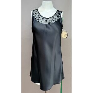 Inner Most Sears VTG Black Satin Chemise Nightgown Floral Mesh Small NWT